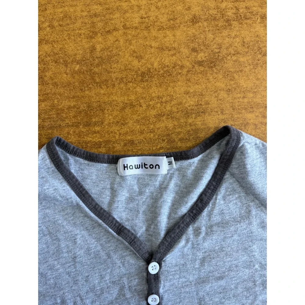 Hawiton Womens Pajama Top Heather Gray Henley Short‎ Sleeve Sleep Shirt Size M